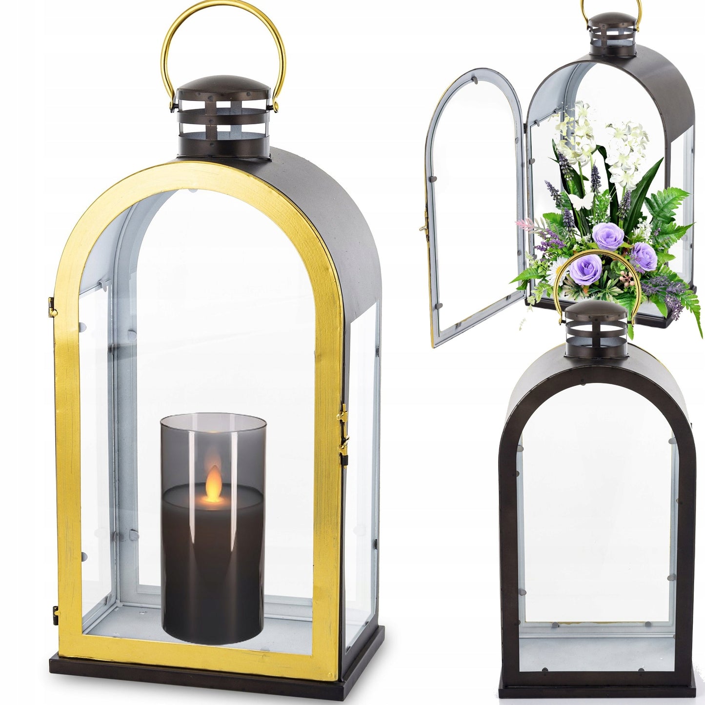 Lampion metalowy 66cm latarnia złoty czarny dekoracja