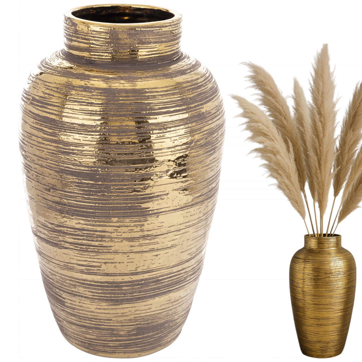 Wazon duży ceramiczny 42 cm złoty brąz cappuccino elegancka dekoracja