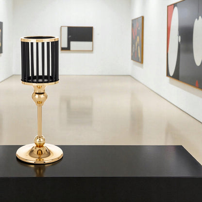 Świecznik metalowy złoty dekoracyjny glamour czarny lampion na nóżce