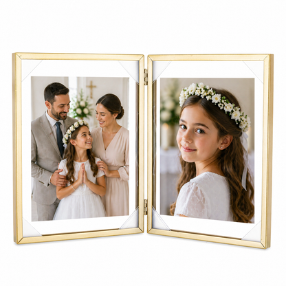 Ramka na Zdjęcie podwójna złota float 10x15 cm na 2 zdjęcia glamour