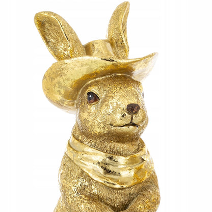 figurka zając królik zajączek w kapeluszu złoty 21 cm ozdoba wielkanocna