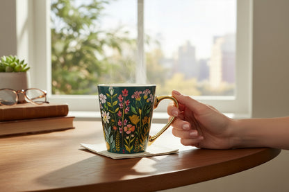Kubek porcelanowy 300 ml kolorowy w kwiaty wiosenny na kawe herbatę prezent