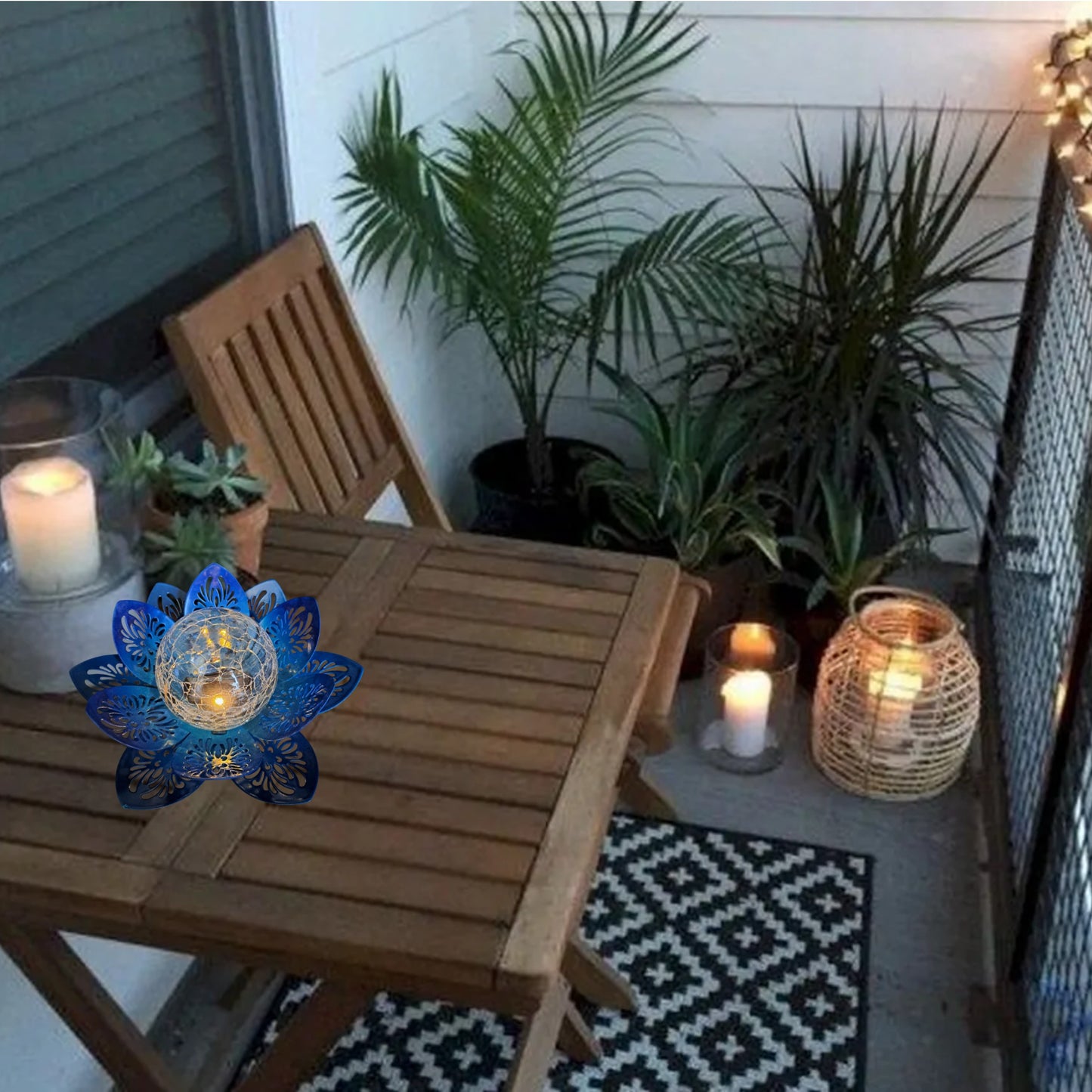 Lampa SOLARNA -kwiat LOTOSU, kolor niebieski Lampion latarenka