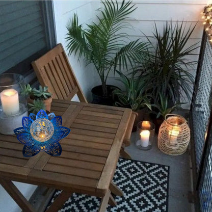 Lampa SOLARNA -kwiat LOTOSU, kolor niebieski Lampion latarenka