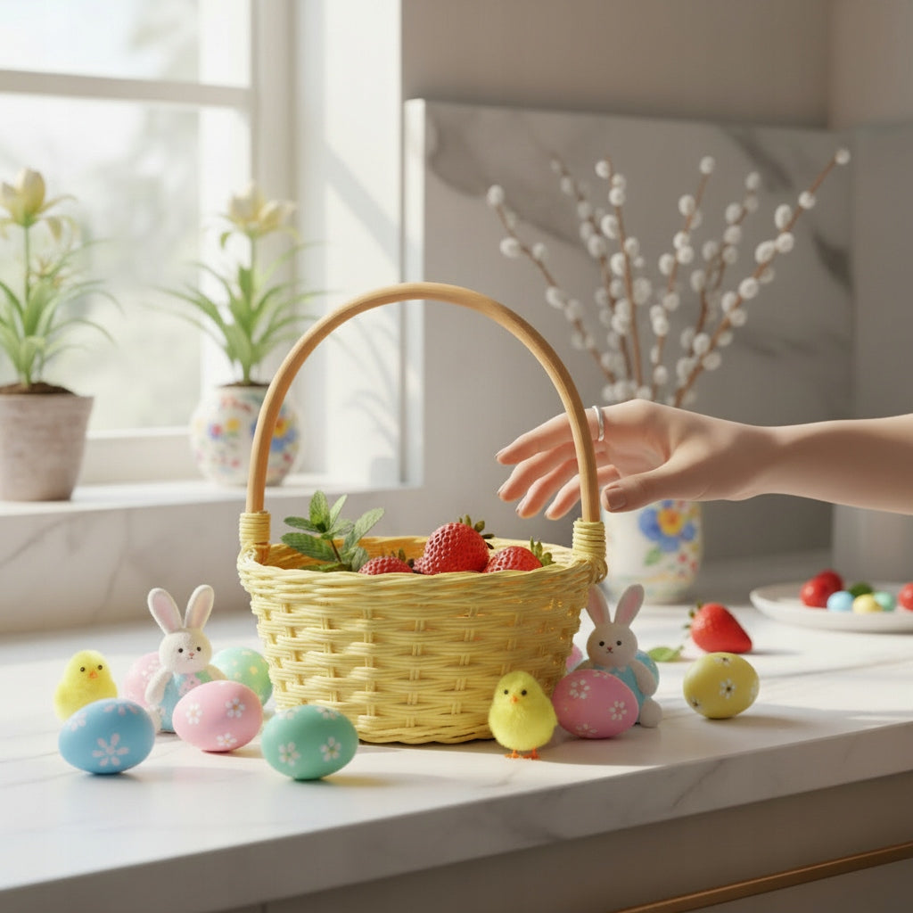 kosz wiklinowy żółty wielkanocny koszyczek 19 cm okragły na święconkę