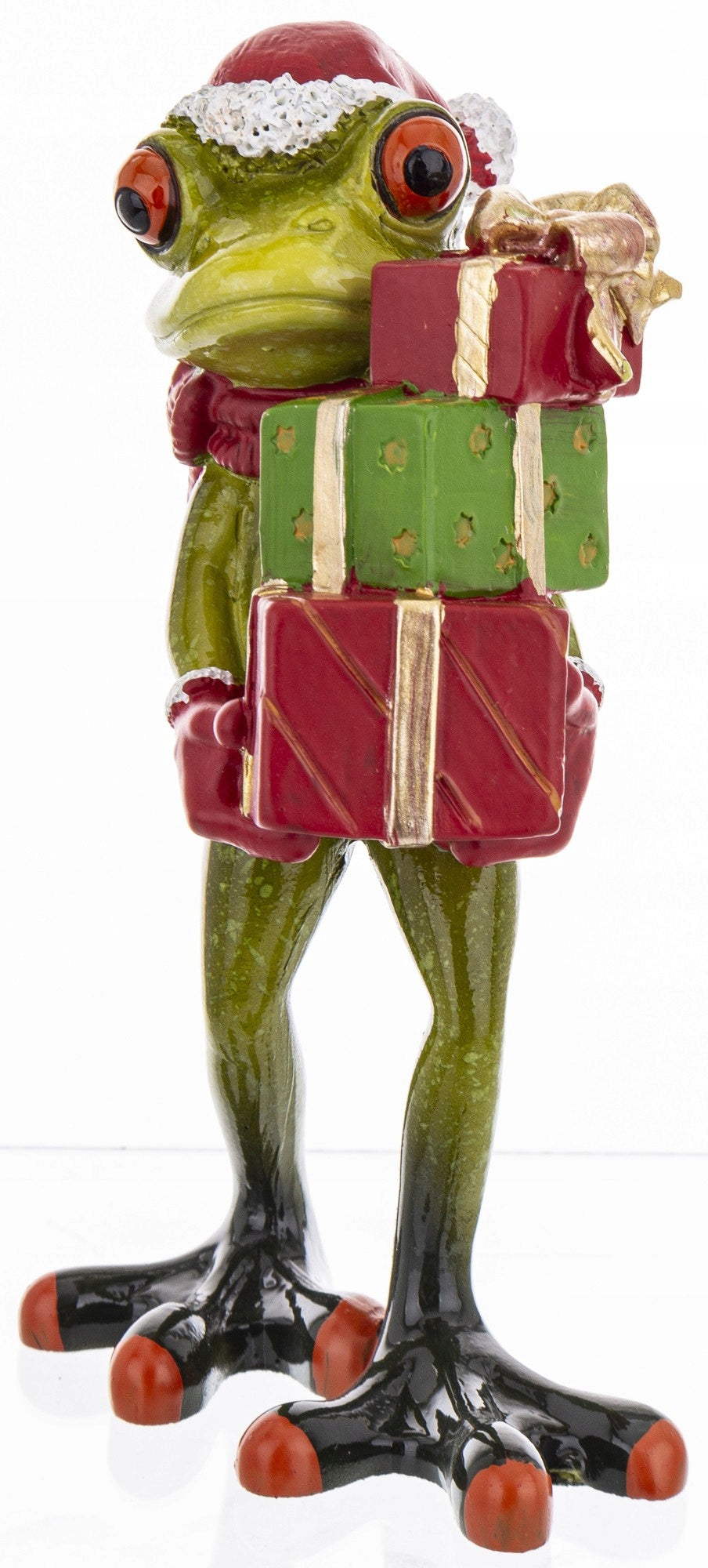 Figurka żabka 14x8x8,5 cm Żaba Św. Mikołaj z prezentami śmeszna mikołajki
