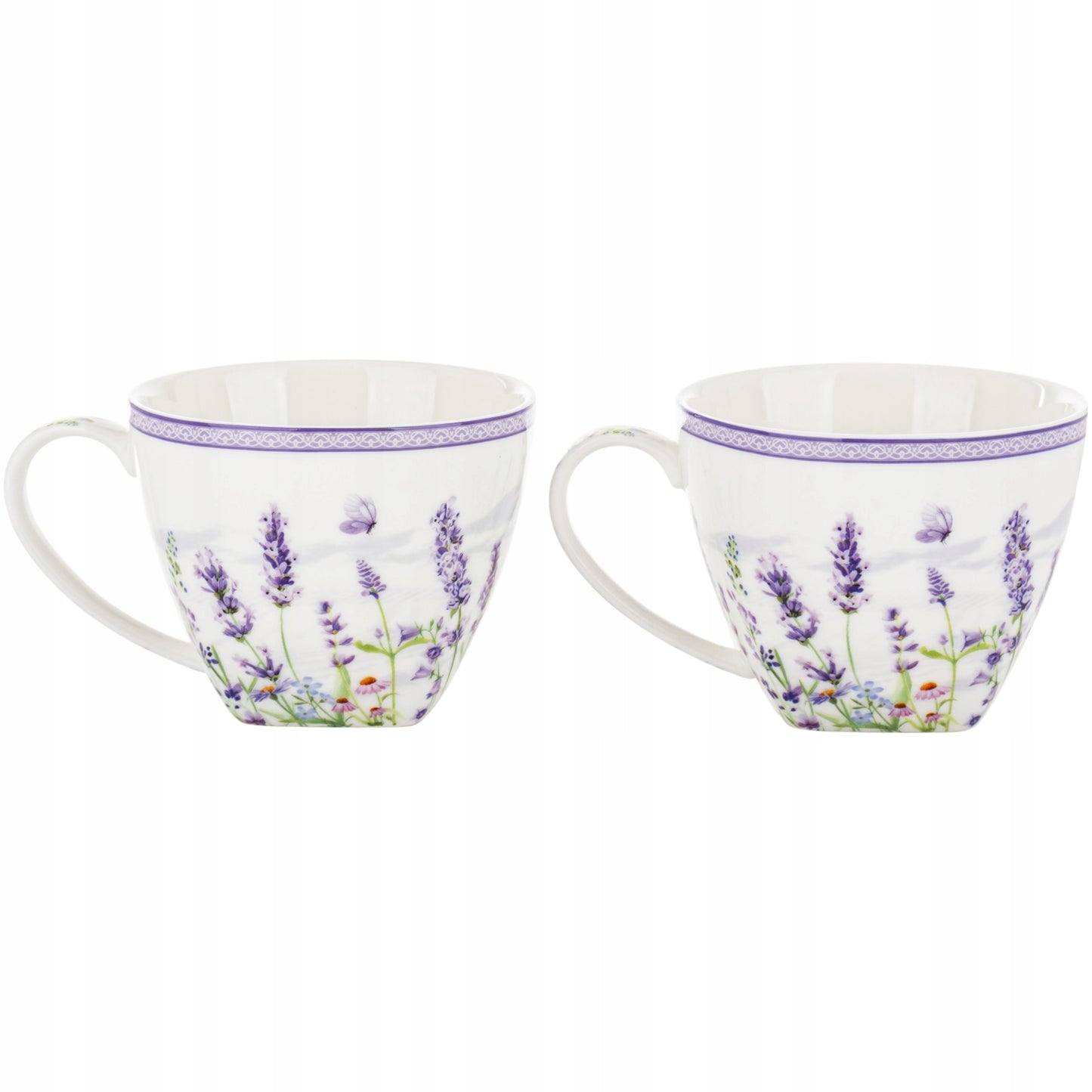 Zestaw 2 filiżanek z podstawkami i łyżeczkami porcelana lawenda prowansja