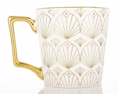 Porcelanowy Kubek elegancki złote ucho 310ml na prezent kawa herbata