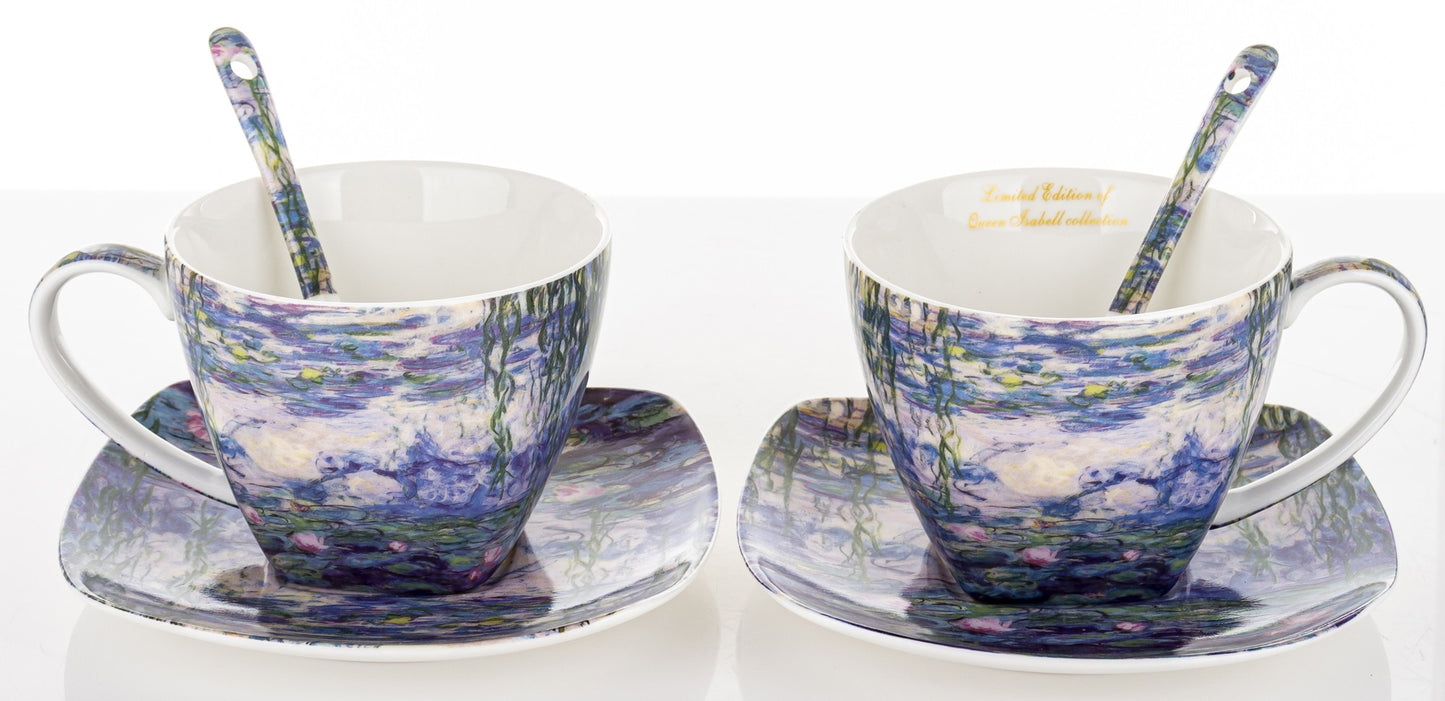 Kpl. 2 Filiżanki 2 Talerzyki 2 Łyżeczki porcelana wielokolorowy