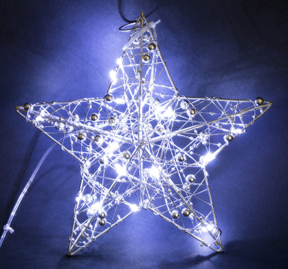Ozdoba gwiazda LED metalowa srebrna 20x20x5 cm