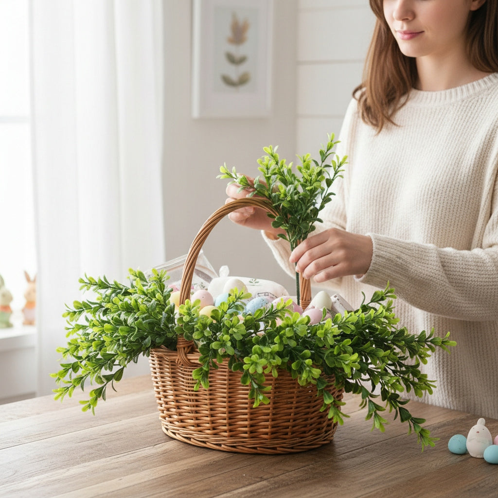 Bukszpan liście gałązki bukiet borówka 33cm stroik do koszyczek wielkanocny