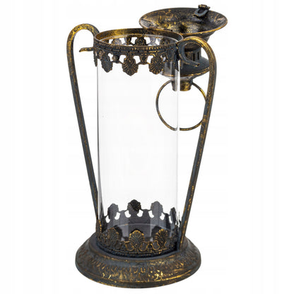 Lampion metalowy postarzane złoto dekoracja ogrodowa latarnia 43x21x16cm