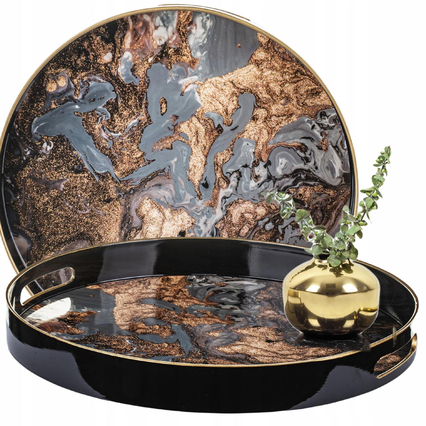 Taca czarna marmur z uchwytami okrągła glamour