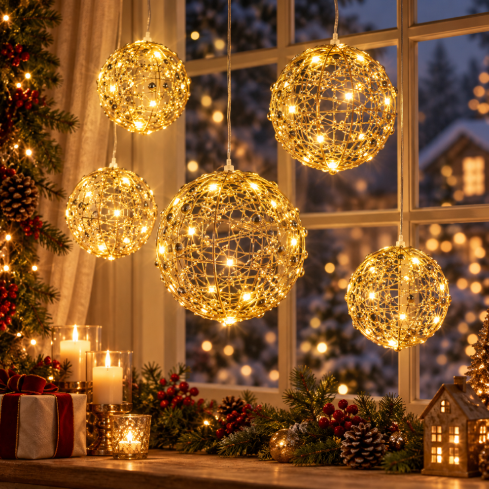 Ozdoba świąteczna złota Kula Led dekoracja na Boże Narodzenie lampion 15cm