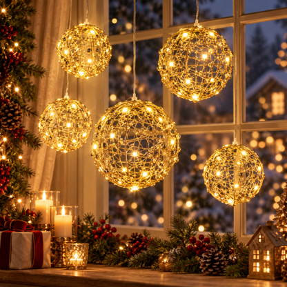 Ozdoba świąteczna złota Kula Led dekoracja na Boże Narodzenie lampion 15cm