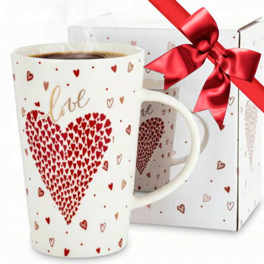 Duży porcelanowy kubek w pudełku czerwony na walentynki prezent 450 ml
