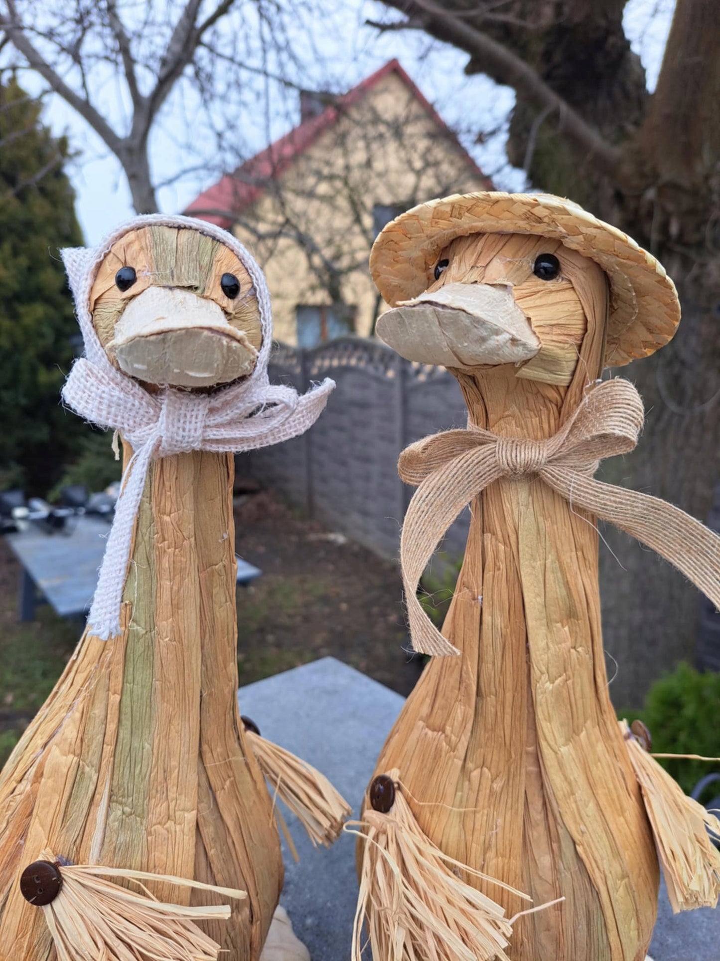 2x Figurka wielkanocna kaczka 38 cm duże wiejska rustykalna gąski komplet