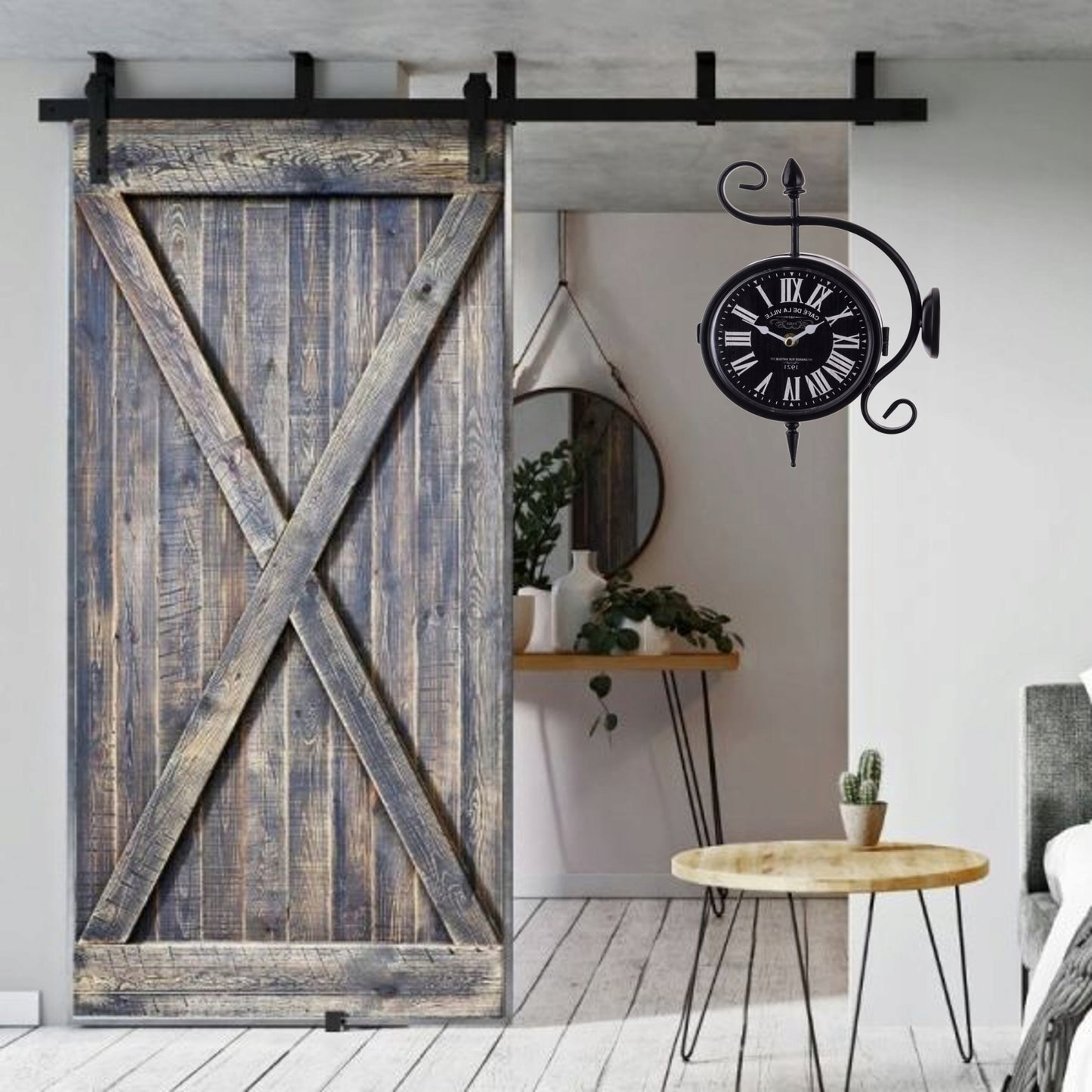 Zegar ścienny dwustronny Retro dworcowy loft metalowy 36cm czarny