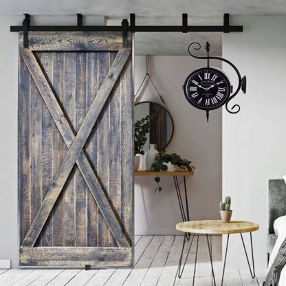 Zegar ścienny dwustronny Retro dworcowy loft metalowy 36cm czarny