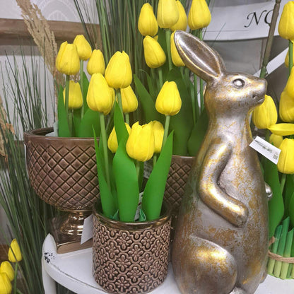 Bukiet sztucznych kwiatów Żółte Tulipany 28cm stroik tulipan żółty