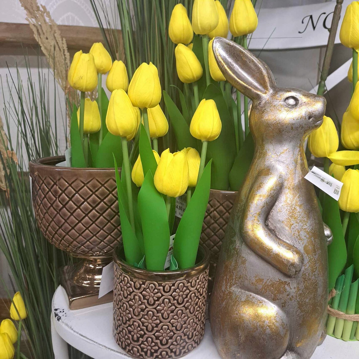 Bukiet sztucznych kwiatów Żółte Tulipany 28cm stroik tulipan żółty