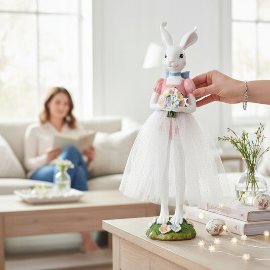 figurka zajączek wielkanocny biały dziewczynka króliczek 40cm XL