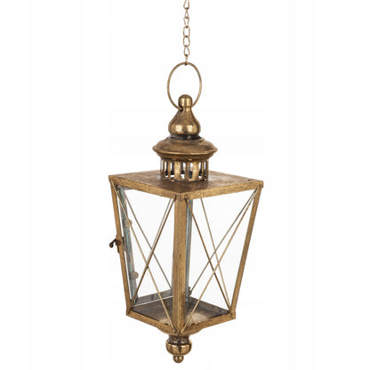 Metalowy lampion złoty wiszący szklany latarnia złota retro dekoracja hak
