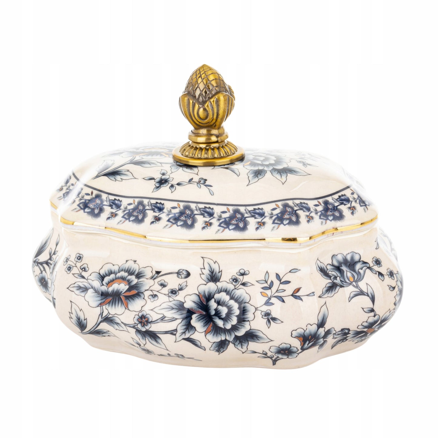 Pojemnik ceramiczny Szkatułka na biżuterię postarzany puzderko retro złoty