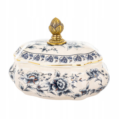Pojemnik ceramiczny Szkatułka na biżuterię postarzany puzderko retro złoty