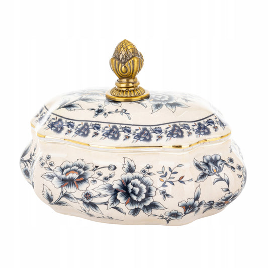 Pojemnik ceramiczny Szkatułka na biżuterię postarzany puzderko retro złoty
