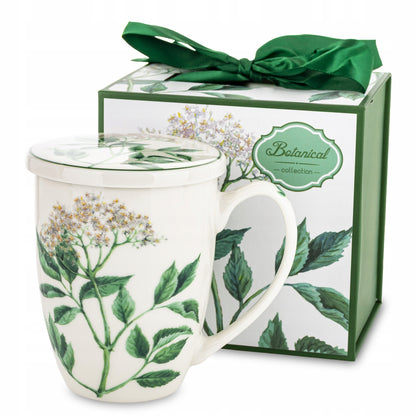Elegancki kubek ceramiczny z zaparzaczem w pudełku prezentowym