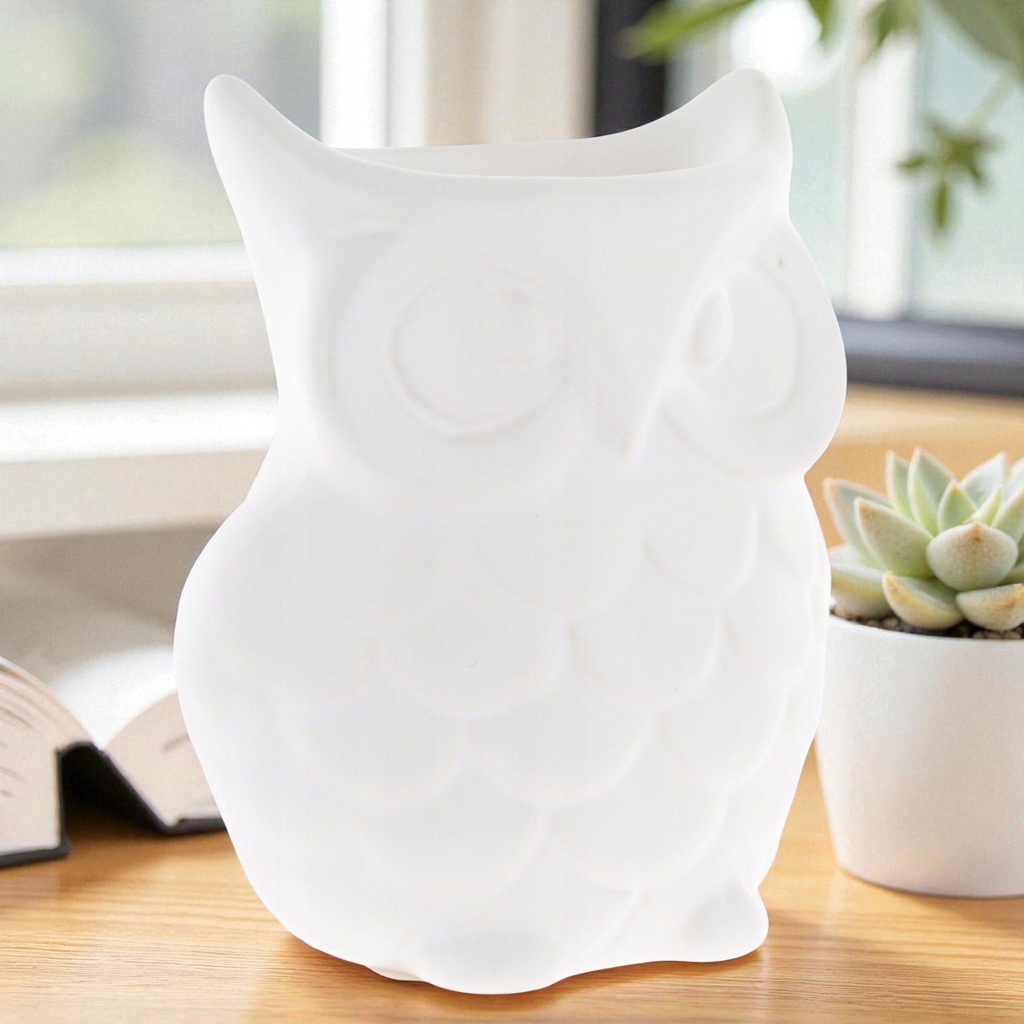 Kominek zapachowy ceramiczny biały sowa figurka podgrzewacz olejków 12 cm