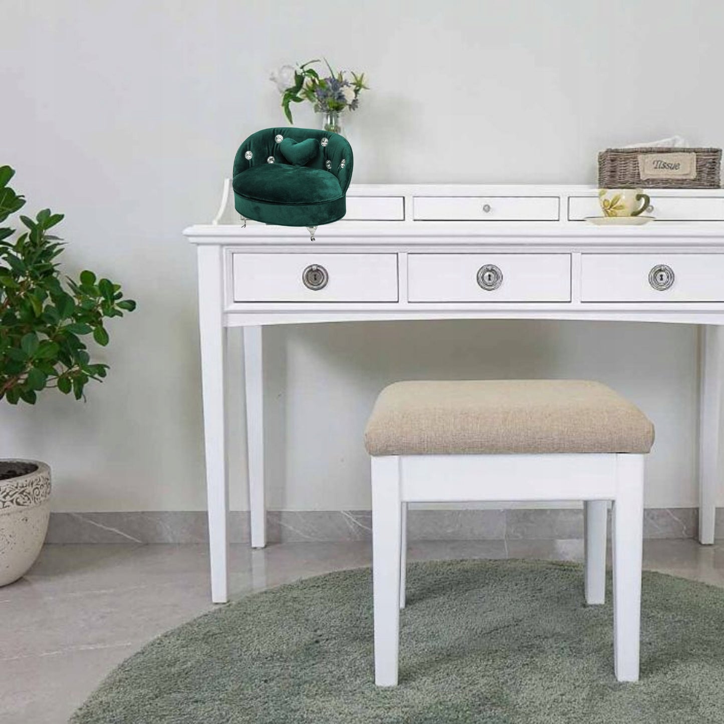 Szkatułka na biżuterię aksamitna sofa zielona glam