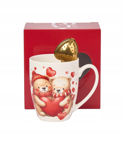 Kubek z zaparzaczem Serce 360 ml Misie z Sercami Porcelana Prezent