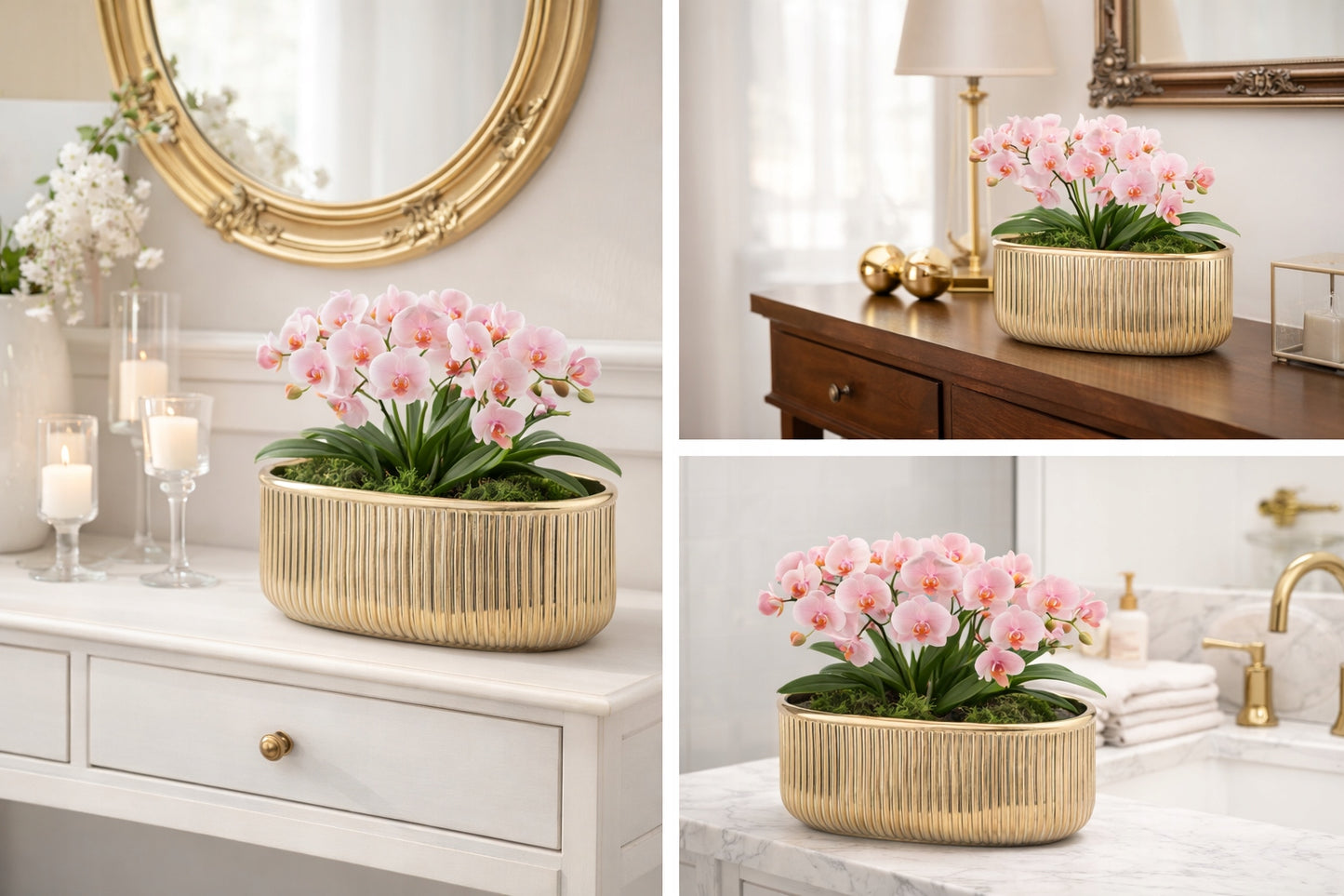 Złota osłonka donica owalna glam loft nowoczesna kamionka dekoracja wnętrz