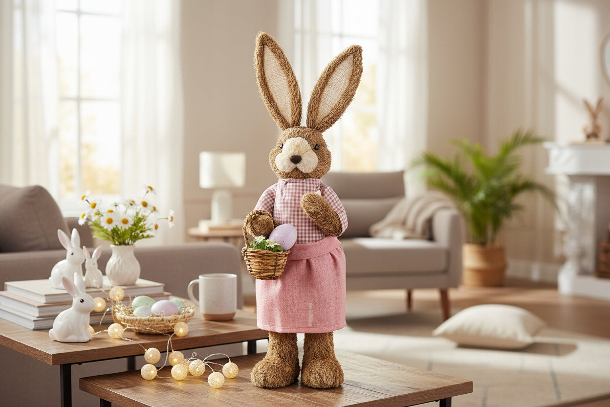 Duża Figurka Królik Wielkanocny 79 cm Dekoracja XXL Z Koszykiem zając