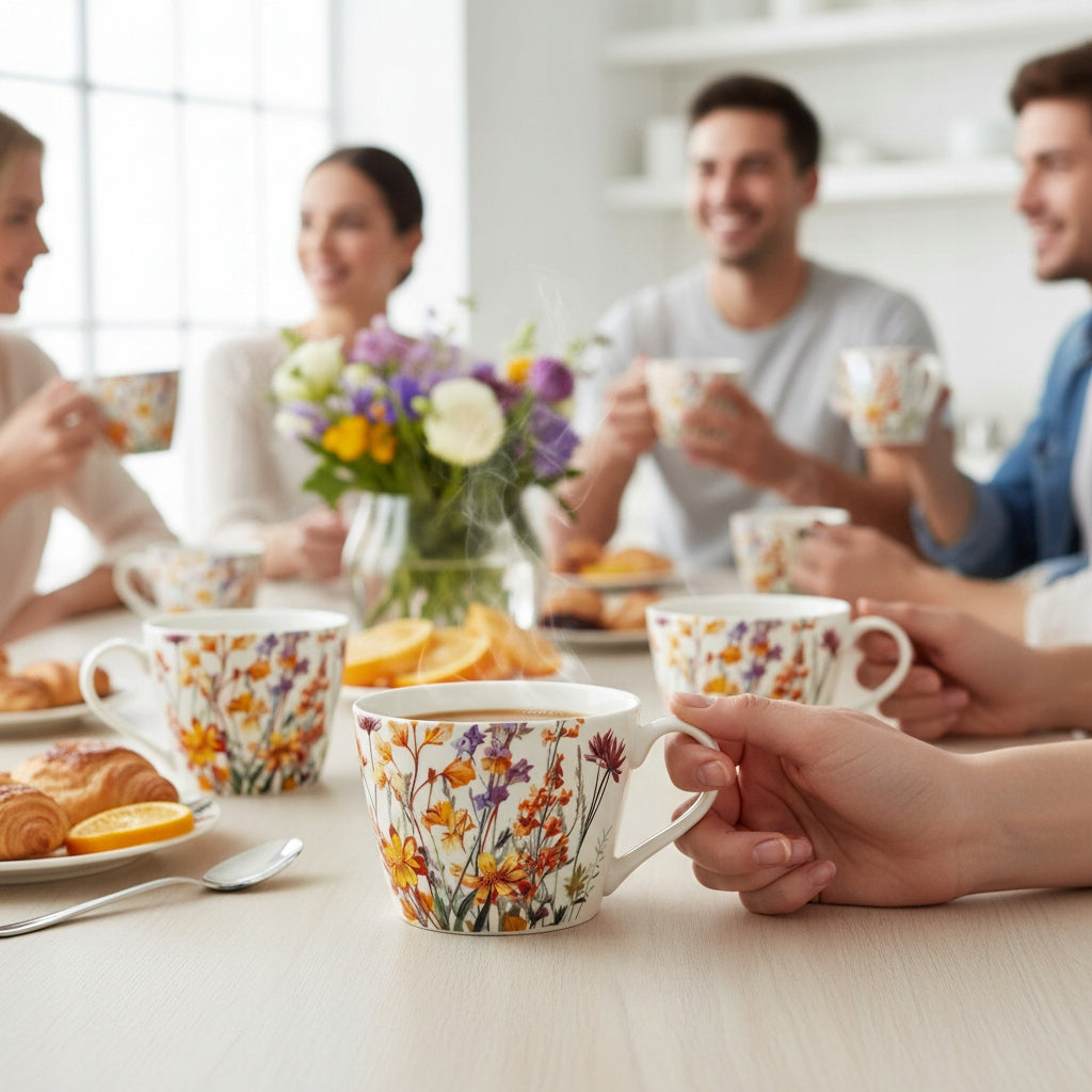 Duży kubek w pudełku porcelanowy 450 ml w kwiaty na prezent zmywarka