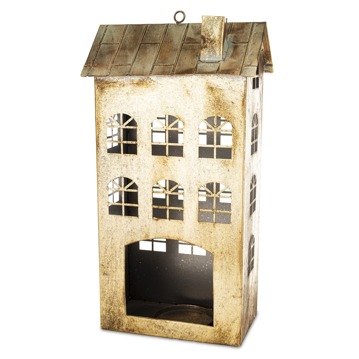 Figurka świąteczna Dekoracja Metalowa Domek złoty 45x23,5x14,5