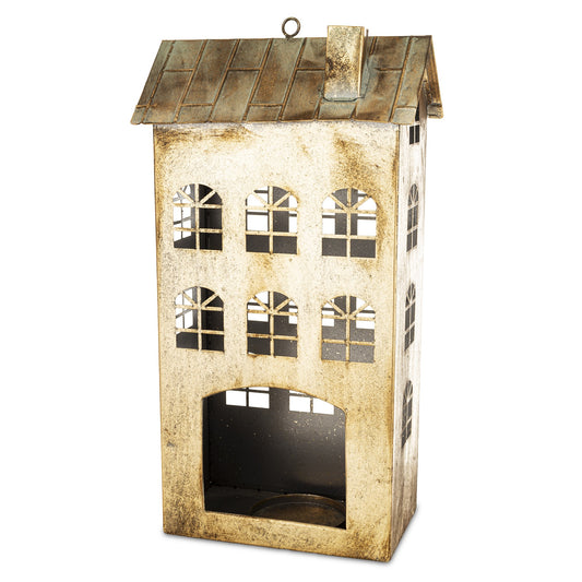 Figurka świąteczna Dekoracja Metalowa Domek złoty 45x23,5x14,5
