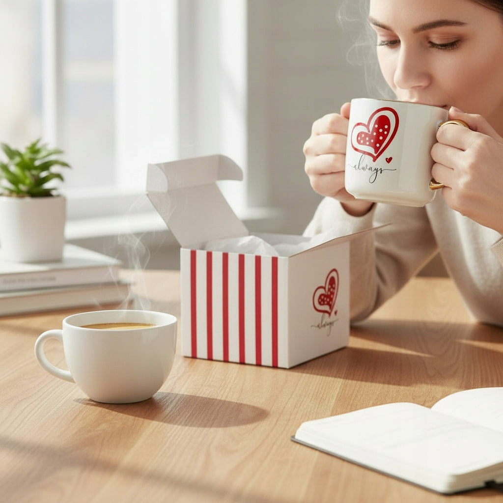 Duży porcelanowy kubek w pudełku na walentynki prezent 385 ml