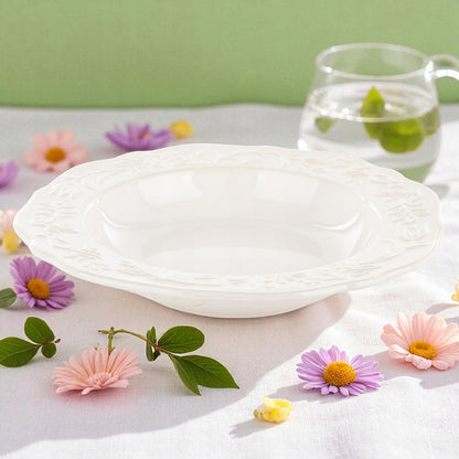 Talerz obiadowy głęboki porcelanowy 23cm kremowy zdobiony Sarmatia