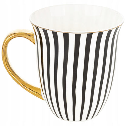 Kubek porcelana ozdobny w paski w pudełku na prezent duży 450 ml