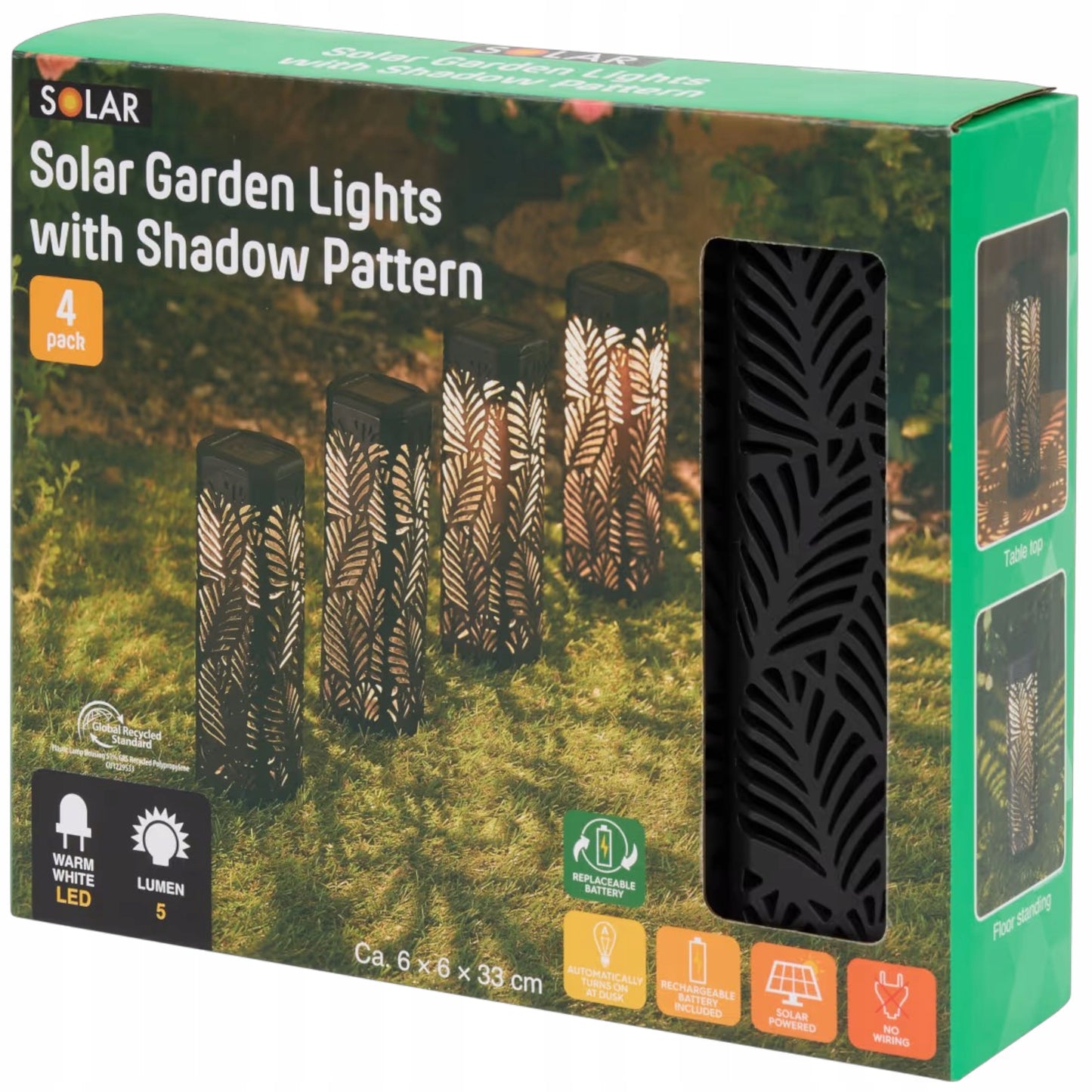 komplet 4 szt LAMPY LAMPA SOLARNE LED CZARNA DO OGRODU Ażurowy wzór