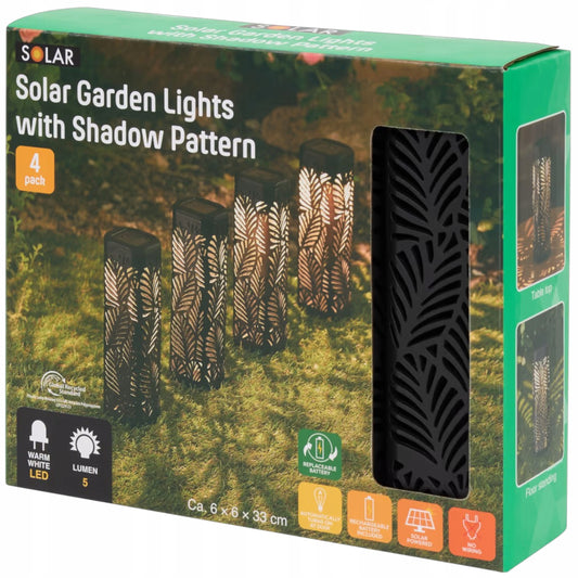 komplet 4 szt LAMPY LAMPA SOLARNE LED CZARNA DO OGRODU Ażurowy wzór