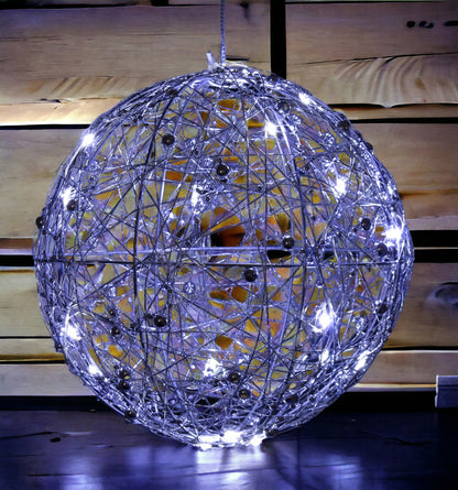 Ozdobna kula led figura świąteczna ozdoba srebrna 15 cm stroik latarenka