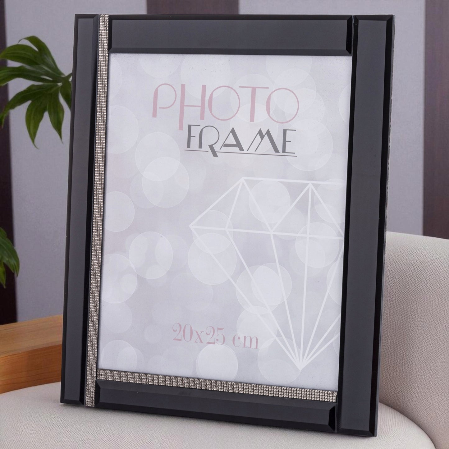 Ramka na zdjęcie 25 x 20 cm czarna szklana z kryształkami glamour