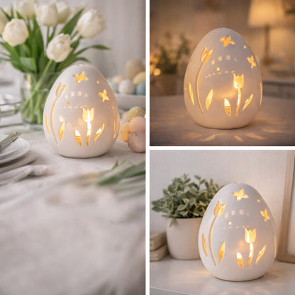 Lampion jajko ceramiczne na tealight świecznik wielkanocny dekoracja