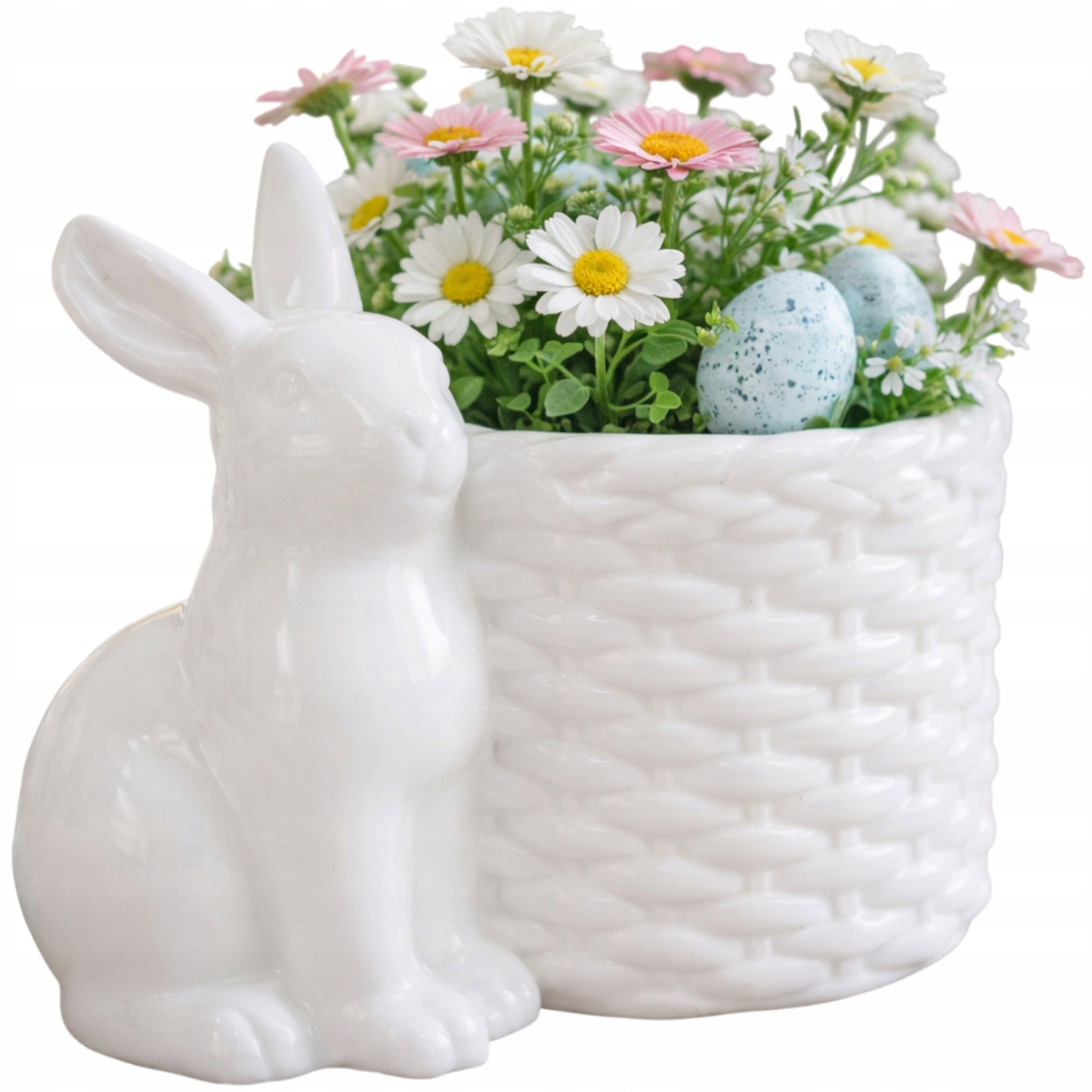 Doniczka biała z zajączkiem osłonka figurka wielkanocna dekoracja osłonka