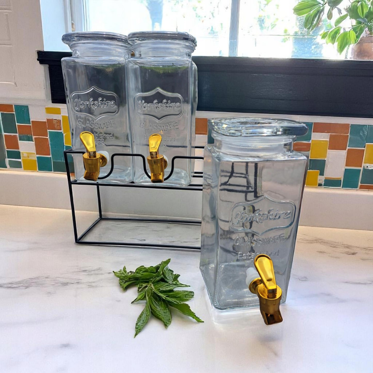 Komplet słoików z kranikiem 3x1,5L dozownik dystrybutor do lemoniady, soku