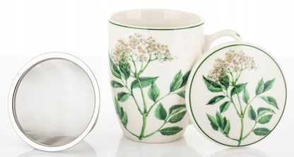 Elegancki kubek ceramiczny z zaparzaczem w pudełku prezentowym